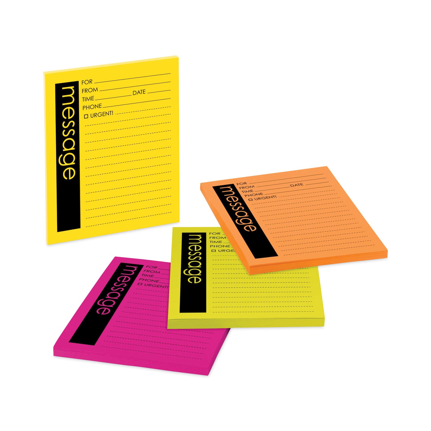 Self-Stick Message Pad, Note Ruled, 4" x 5", Energy Boost Collection Colors, 50 Sheets/Pad, 4 Pads/Pack - 