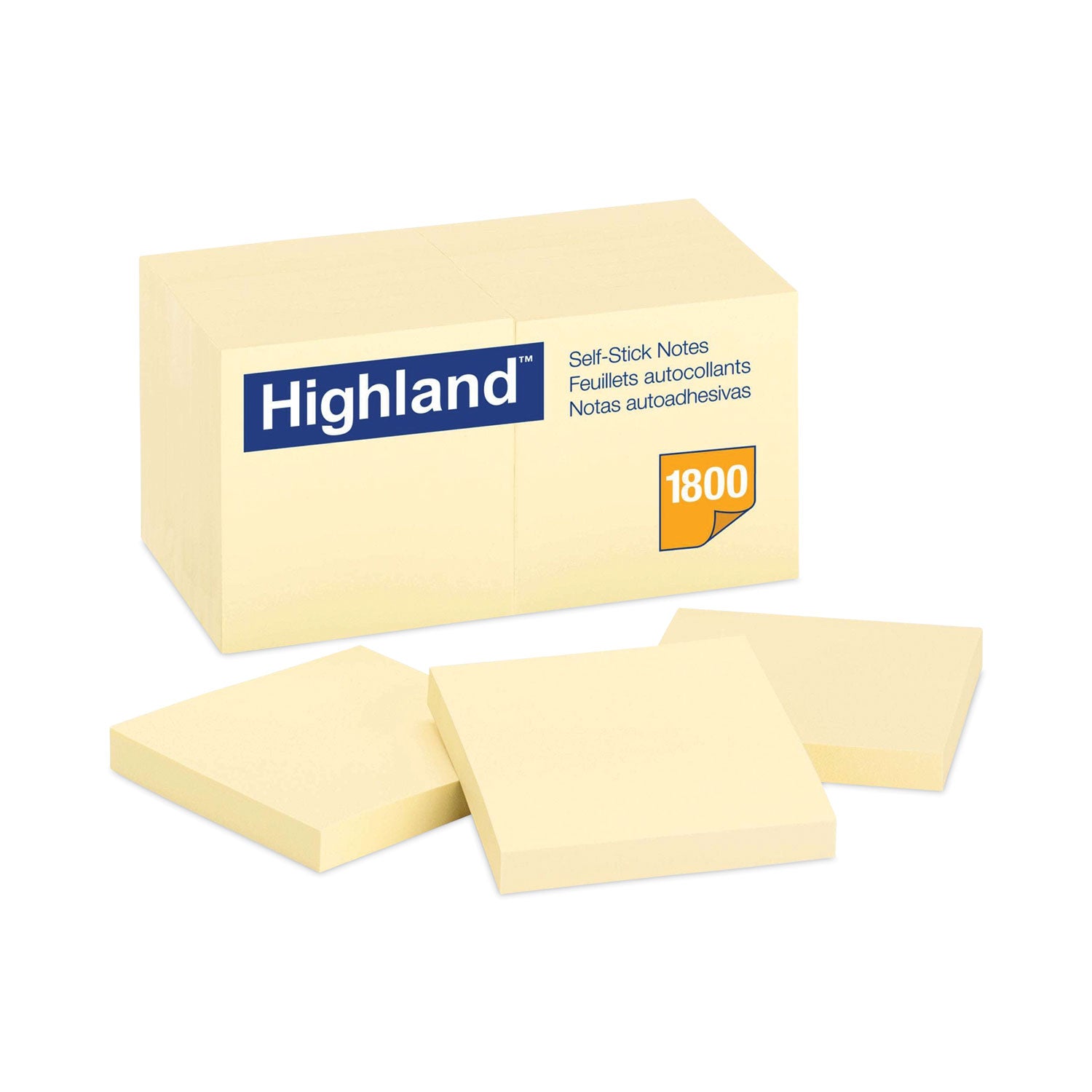 Self-Stick Notes, 3" x 3", Yellow, 100 Sheets/Pad, 18 Pads/Pack - 