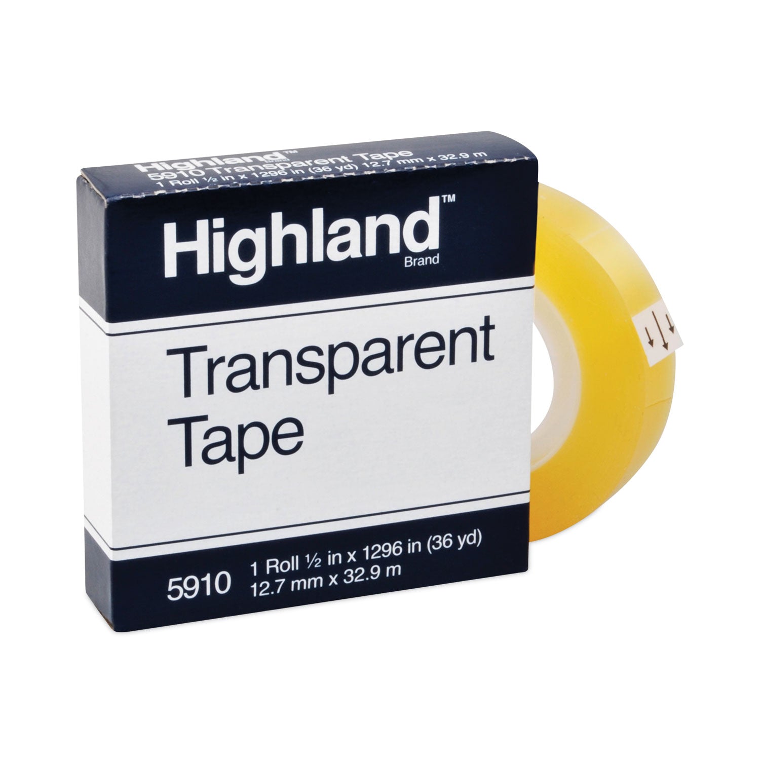 Transparent Tape, 1" Core, 0.5" x 36 yds, Clear - 