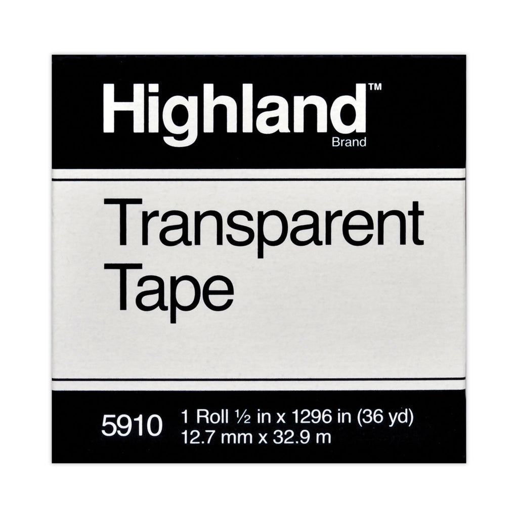 Transparent Tape, 1" Core, 0.5" x 36 yds, Clear - 