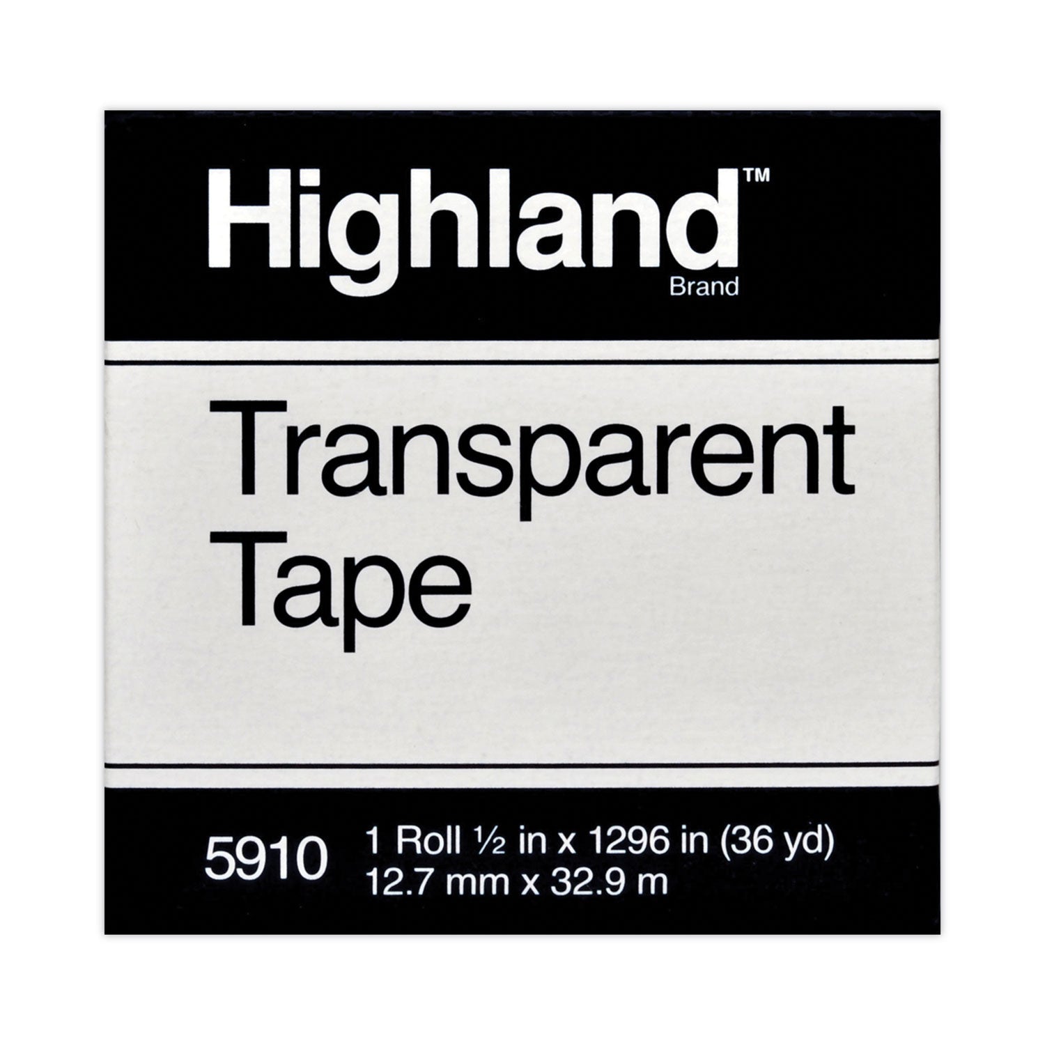 Transparent Tape, 1" Core, 0.5" x 36 yds, Clear - 