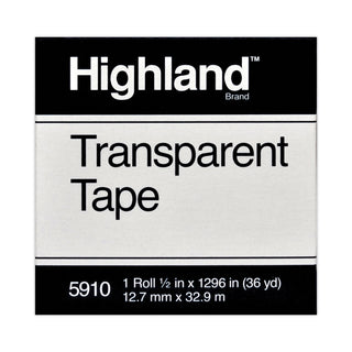 Transparent Tape, 1" Core, 0.5" x 36 yds, Clear - 