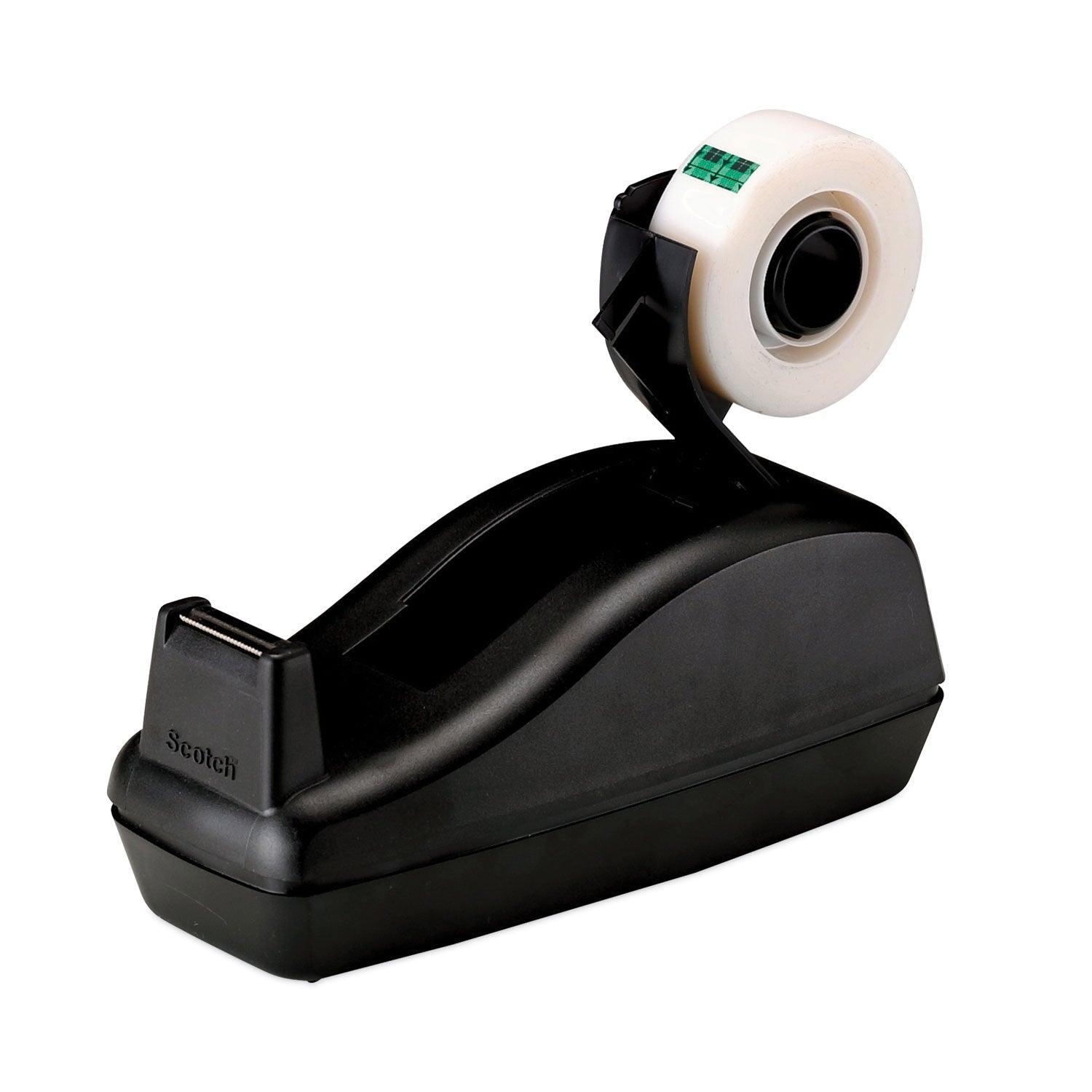 Deluxe Desktop Tape Dispenser, Heavily Weighted, Attached 1" Core, Black - 