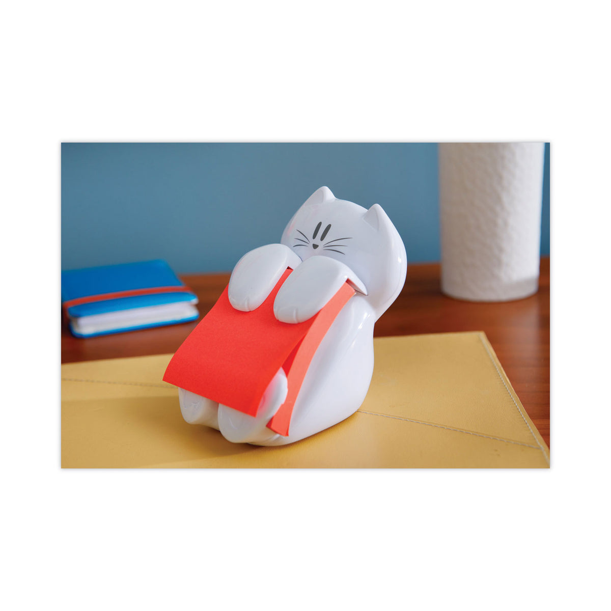 Cat Notes Dispenser, For 3 x 3 Pads, White, Includes (1) Rio de Janeiro Super Sticky Pop-up Pad