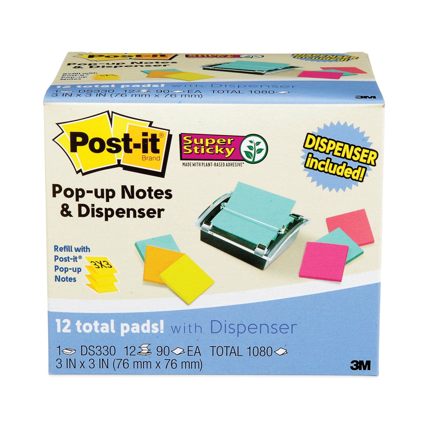 Pop-up Dispenser Value Pack, For 3 x 3 Pads, Black/Clear, Includes (12) Marrakesh Rio de Janeiro Super Sticky Pop-up Pad - 
