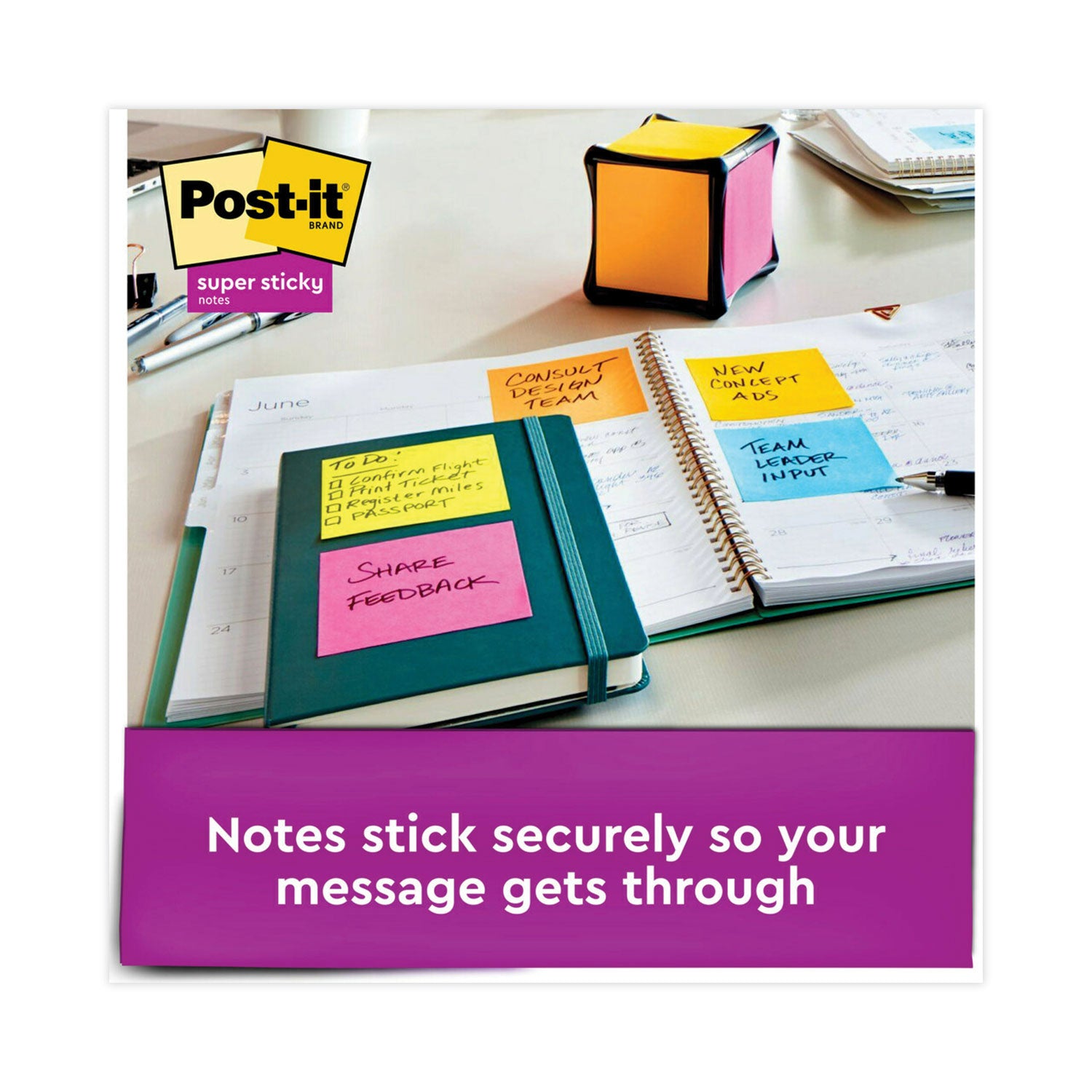 Full Stick Notes, 3" x 3", Energy Boost Collection Colors, 25 Sheets/Pad, 12 Pads/Pack - 