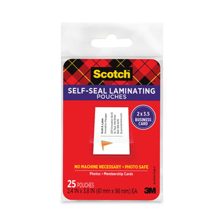 Self-Sealing Laminating Pouches, 9.5 mil, 3.88" x 2.44", Gloss Clear, 25/Pack - 