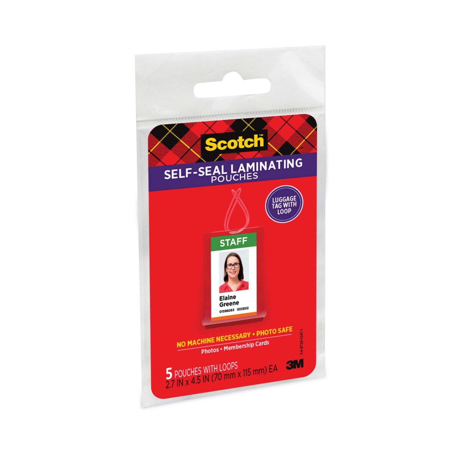 Self-Sealing Laminating Pouches, 12.5 mil, 2.81" x 4.5", Gloss Clear, 5/Pack - 