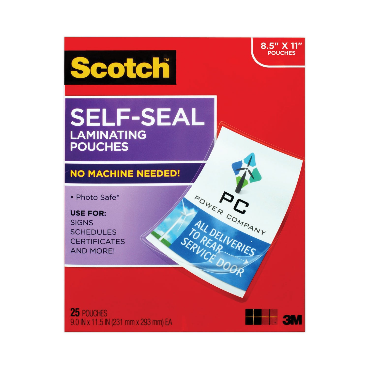 Self-Sealing Laminating Pouches, 9.5 mil, 9" x 11.5", Gloss Clear, 25/Pack - 