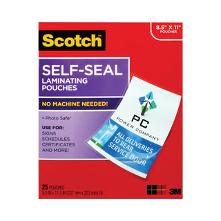 Self-Sealing Laminating Pouches, 9.5 mil, 9" x 11.5", Gloss Clear, 25/Pack - 