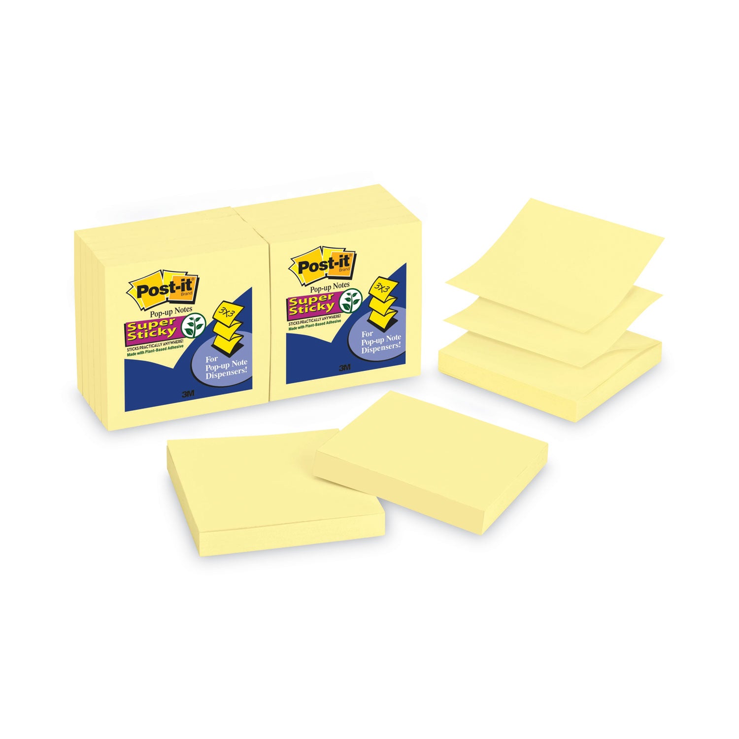 Pop-up 3 x 3 Note Refill, 3" x 3", Canary Yellow, 90 Sheets/Pad, 12 Pads/Pack - 
