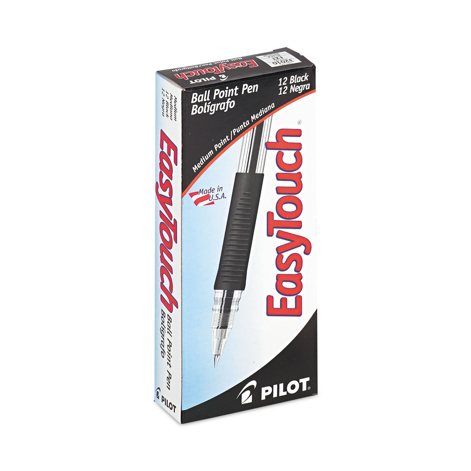 EasyTouch Ballpoint Pen, Stick, Medium 1 mm, Black Ink, Clear/Black Barrel, Dozen - 