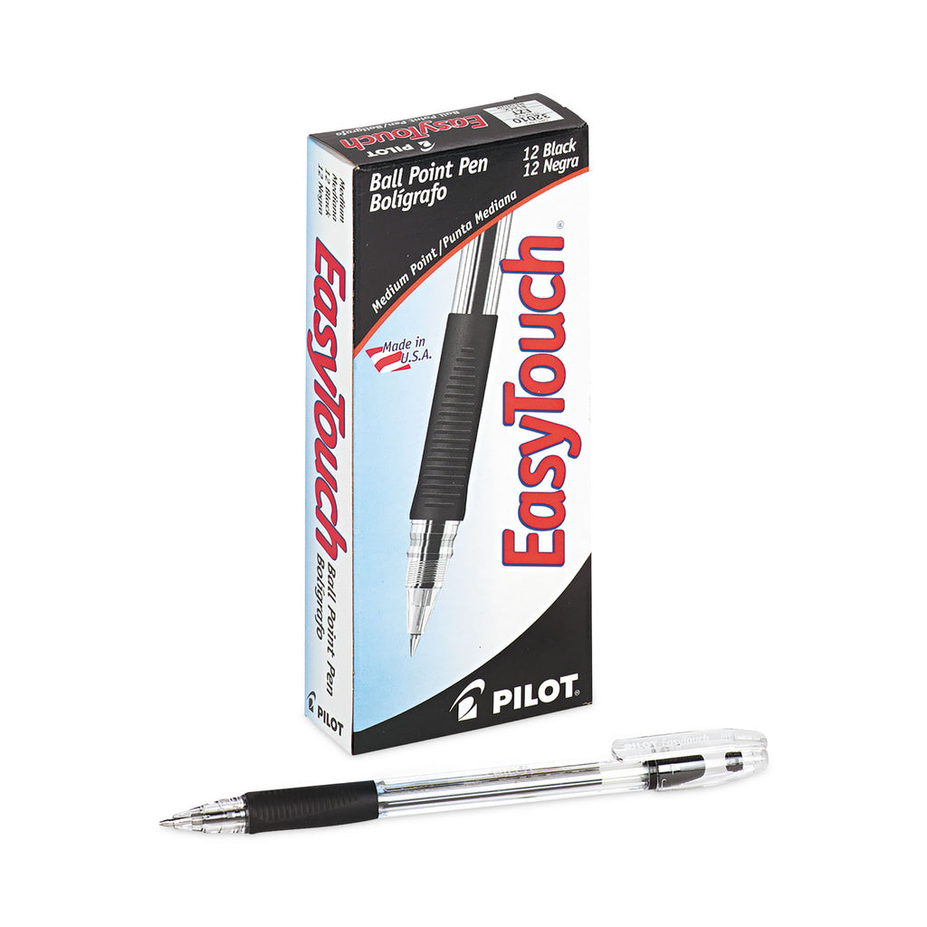 EasyTouch Ballpoint Pen, Stick, Medium 1 mm, Black Ink, Clear/Black Barrel, Dozen - 