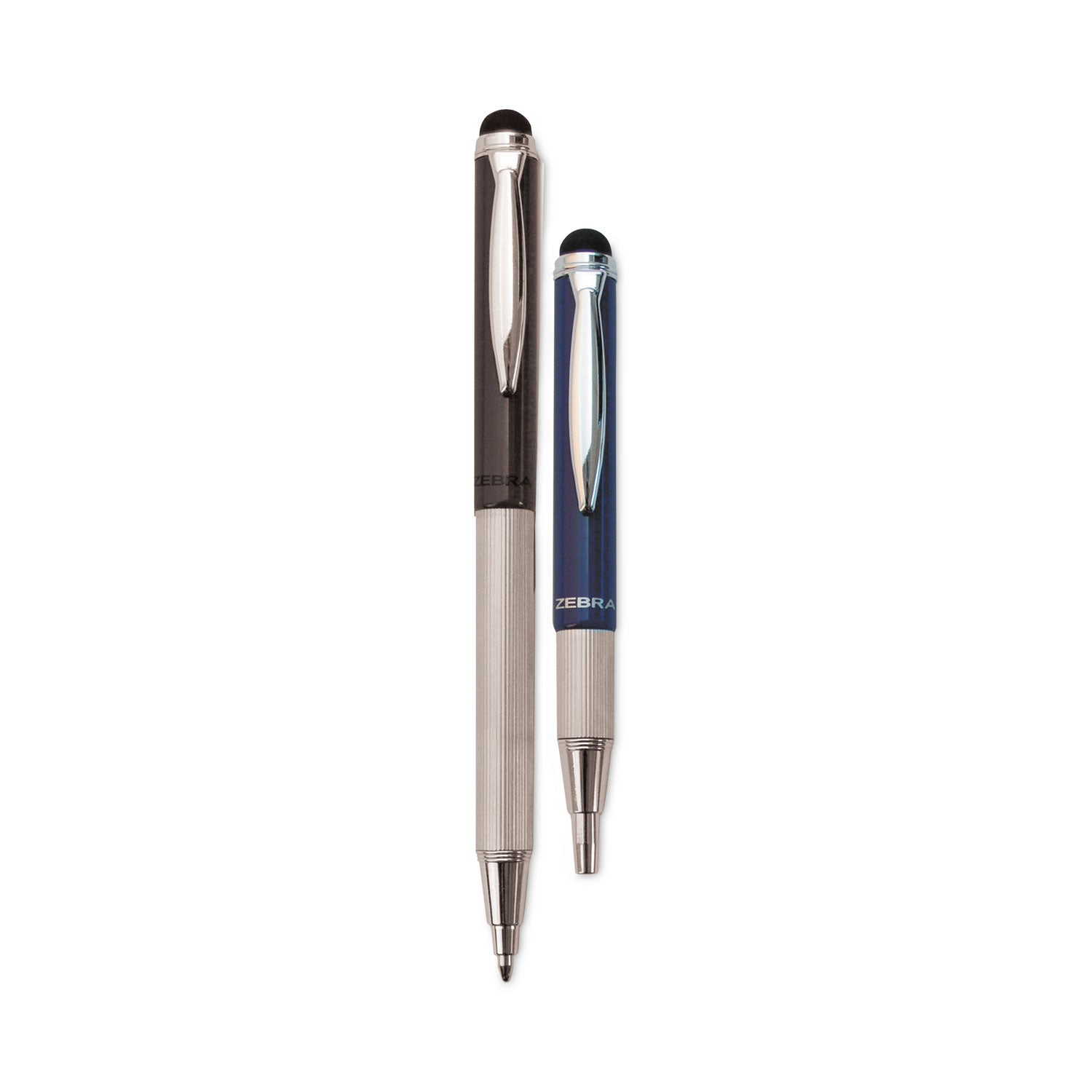 StylusPen Telescopic Ballpoint Pen/Stylus, Retractable, Medium 1 mm, Black Ink, Blue/Gray Barrel, 2/Pack - 