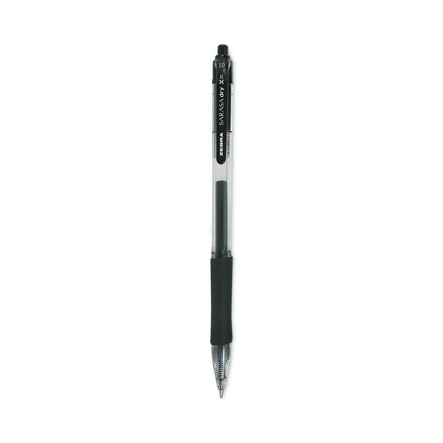 Sarasa Dry Gel X20 Gel Pen, Retractable, Bold 1 mm, Black Ink, Clear/Black Barrel, 12/Pack - 