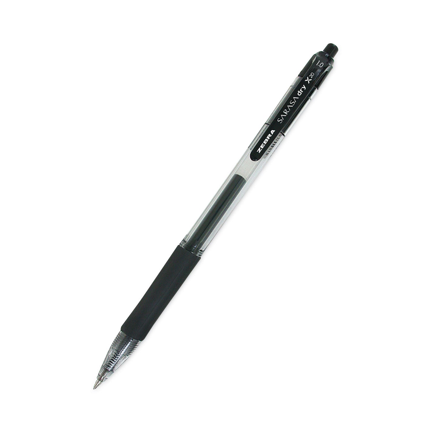 Sarasa Dry Gel X20 Gel Pen, Retractable, Bold 1 mm, Black Ink, Clear/Black Barrel, 12/Pack - 