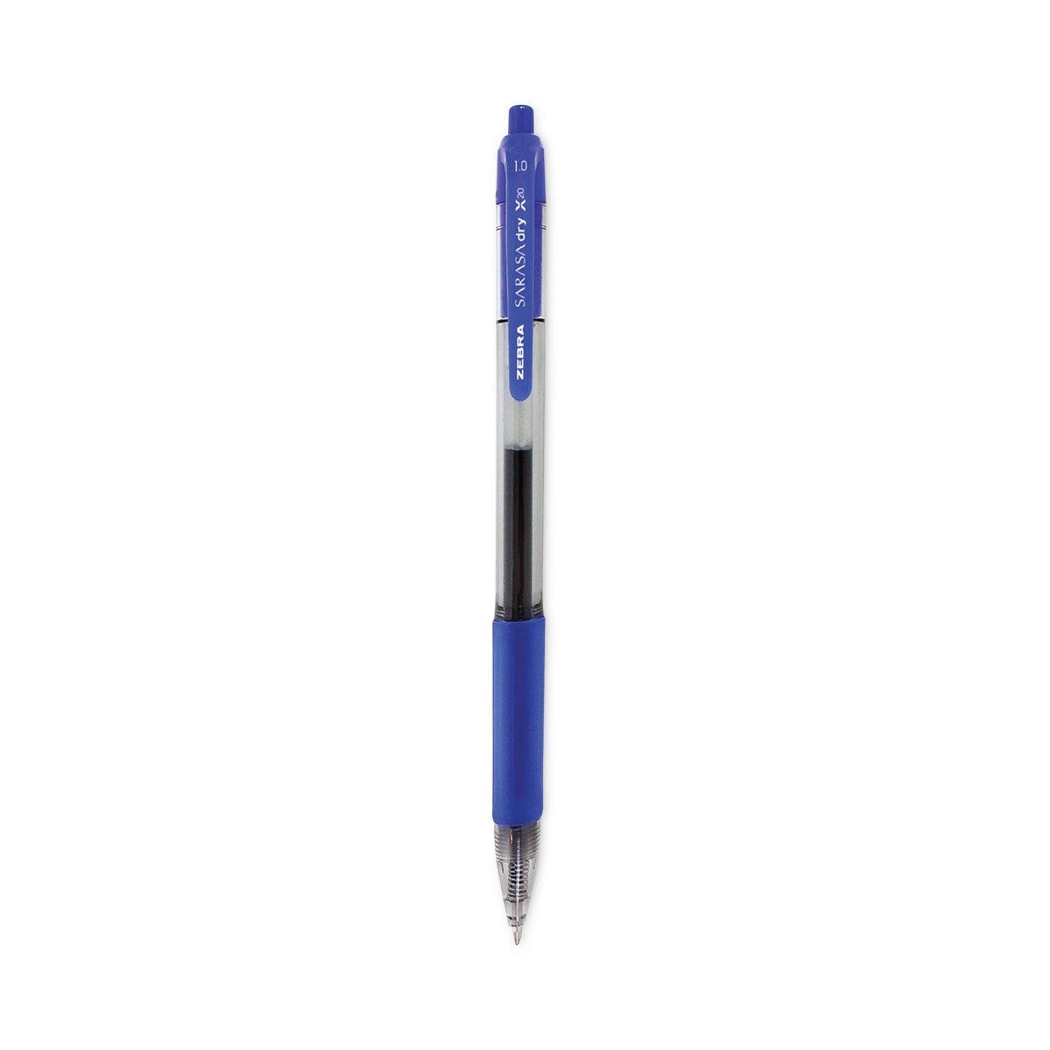 Sarasa Dry Gel X20 Gel Pen, Retractable, Bold 1 mm, Blue Ink, Clear/Blue Barrel, 12/Pack - 