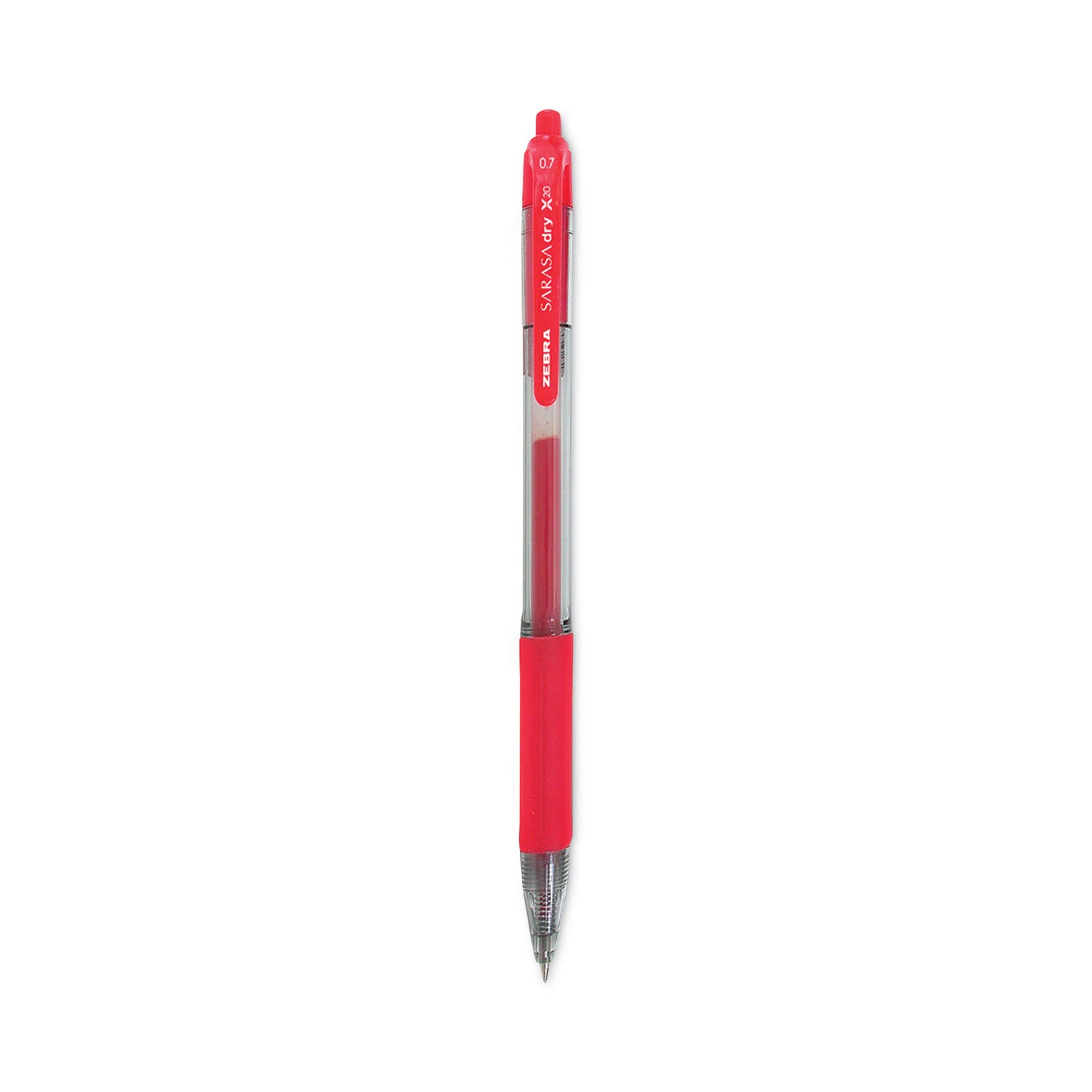 Sarasa Dry Gel X20 Gel Pen, Retractable, Medium 0.7 mm, Red Ink, Clear/Red Barrel, 12/Pack - 