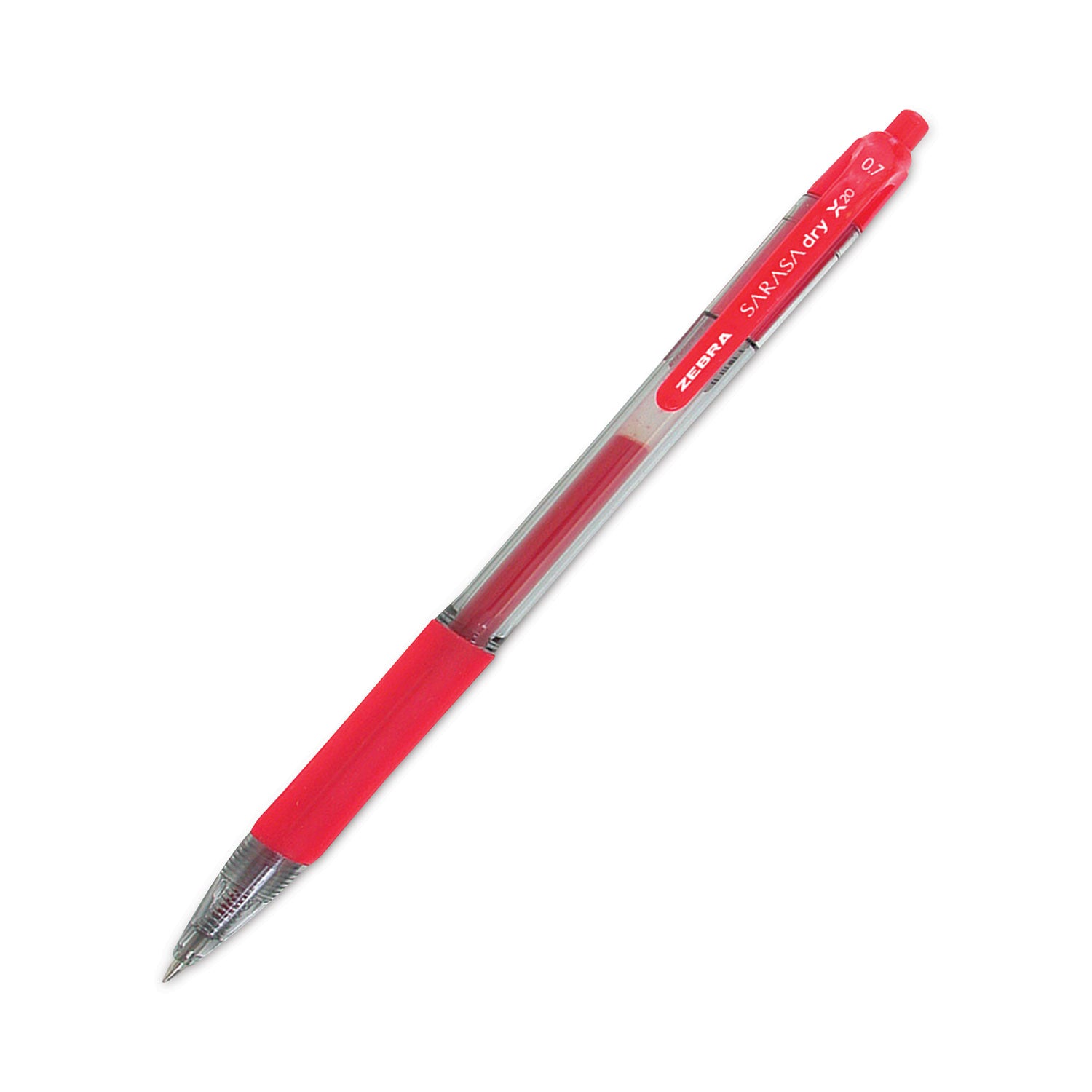 Sarasa Dry Gel X20 Gel Pen, Retractable, Medium 0.7 mm, Red Ink, Clear/Red Barrel, 12/Pack - 