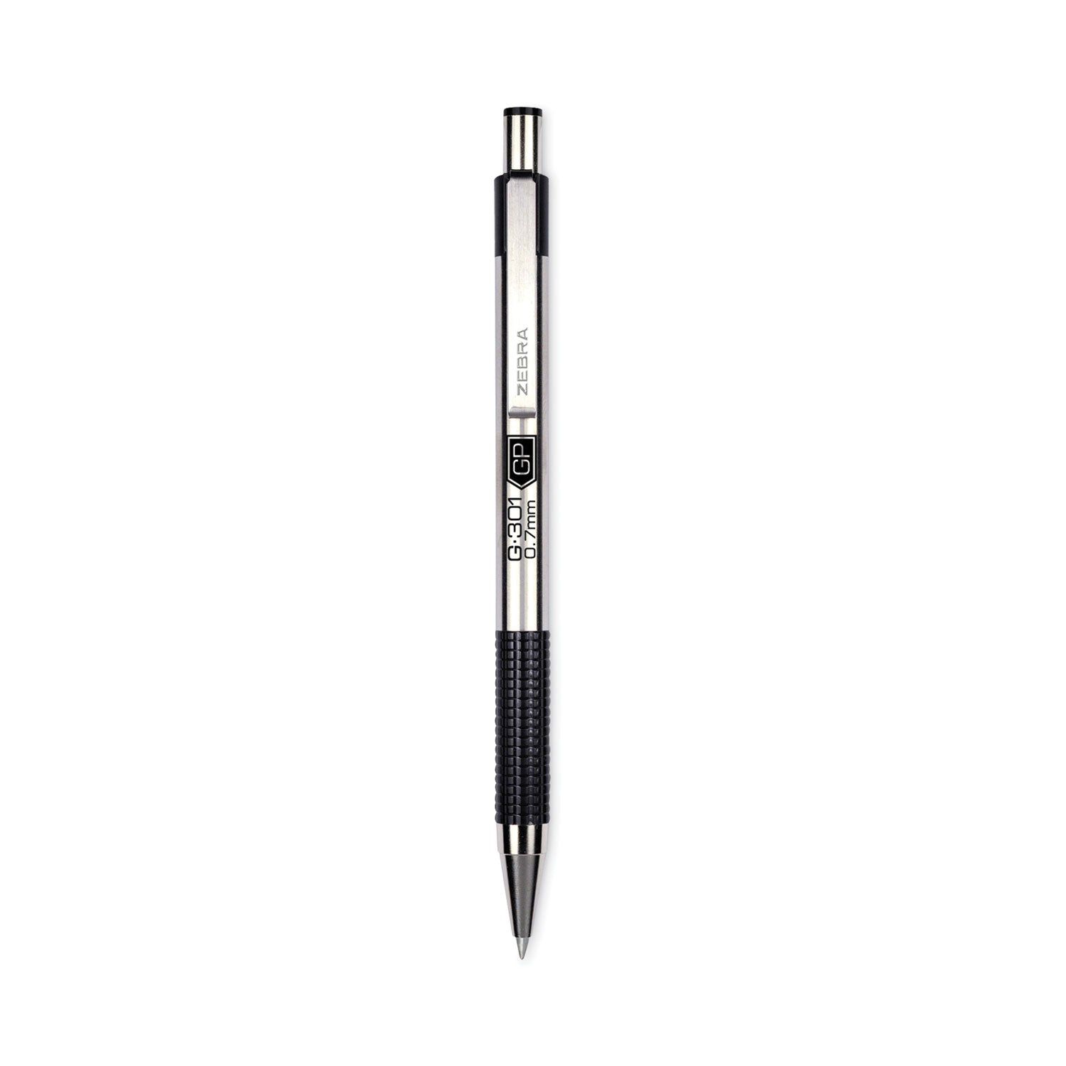 G-301 Gel Pen, Retractable, Medium 0.7 mm, Black Ink, Stainless Steel/Black Barrel - 