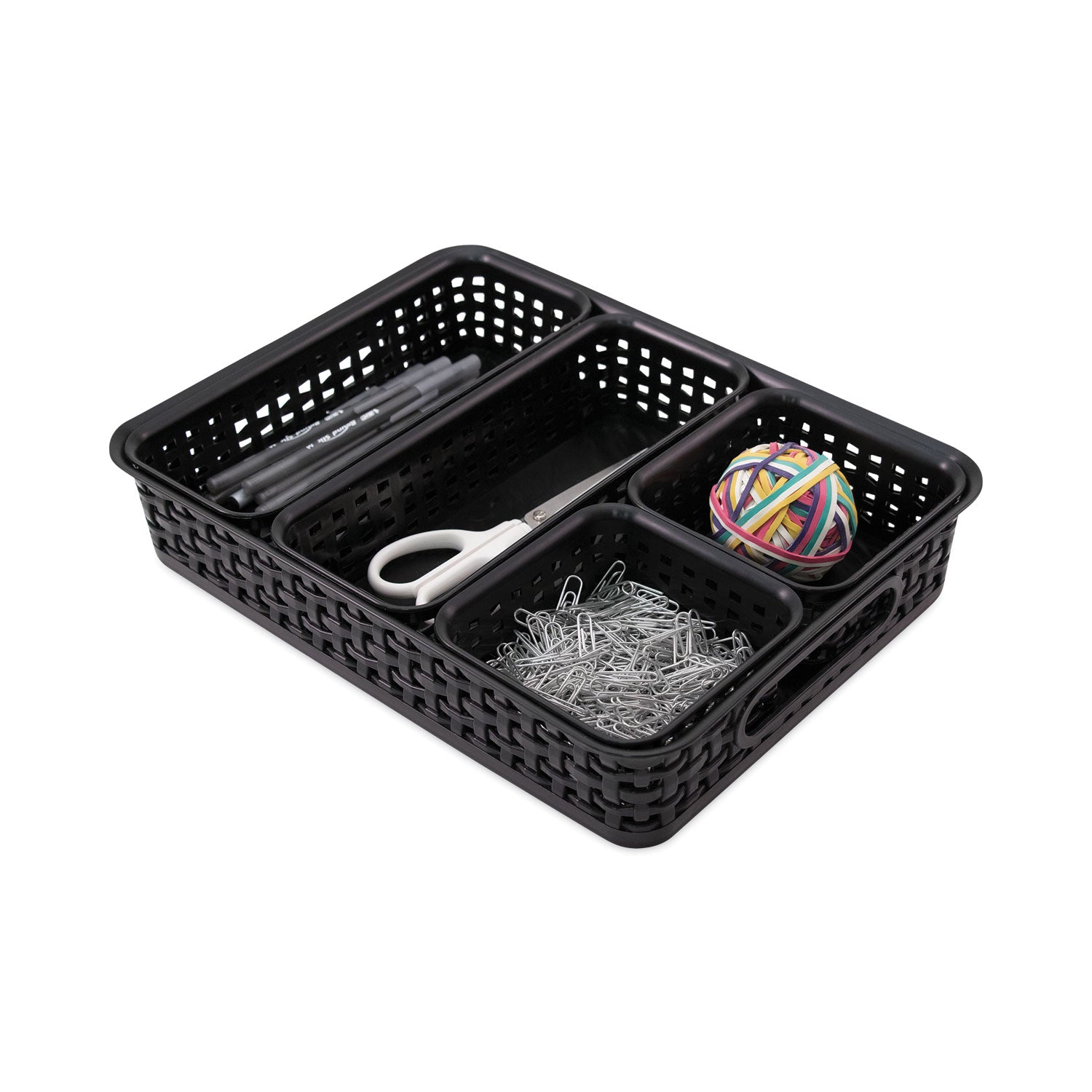 Advantus 5-pack Plastic Weave Bins - Desktop - Black - Plastic - 5 / Pack