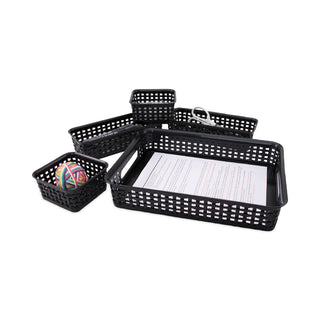 Advantus 5-pack Plastic Weave Bins - Desktop - Black - Plastic - 5 / Pack