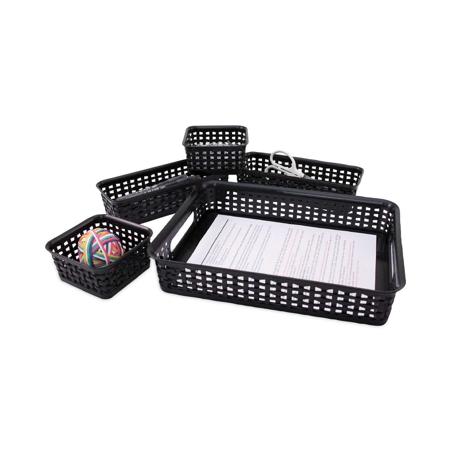 Advantus 5-pack Plastic Weave Bins - Desktop - Black - Plastic - 5 / Pack