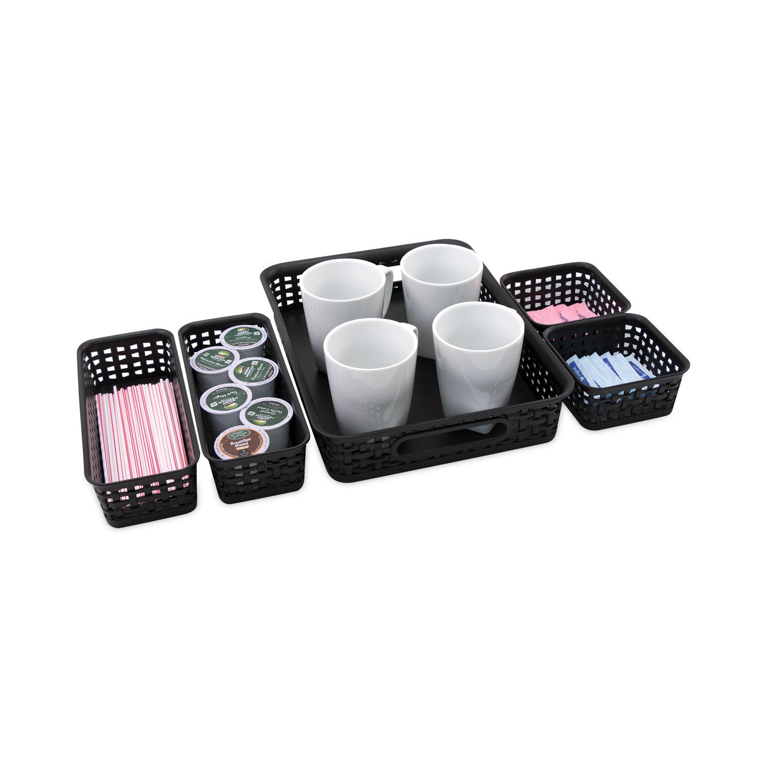 Advantus 5-pack Plastic Weave Bins - Desktop - Black - Plastic - 5 / Pack