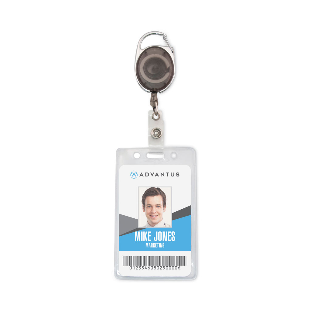 Carabiner-Style Retractable ID Card Reel, 30" Extension, Smoke, 12/Pack