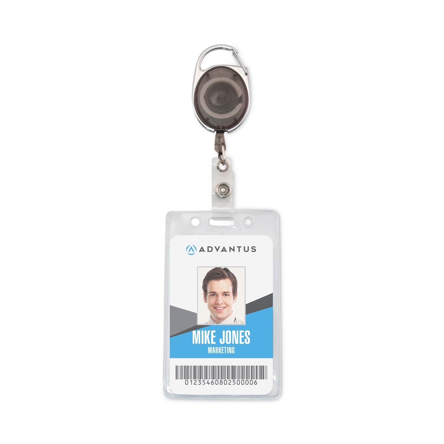 Carabiner-Style Retractable ID Card Reel, 30" Extension, Smoke, 12/Pack
