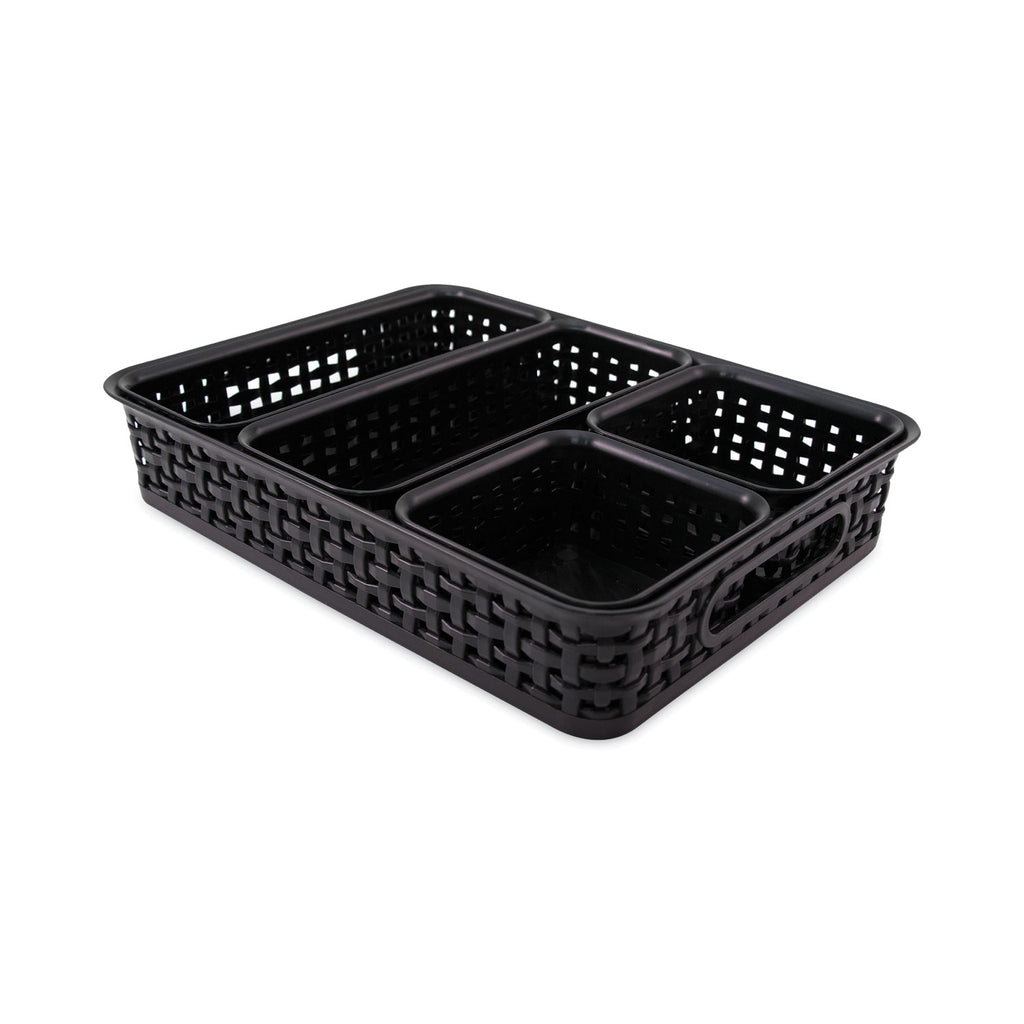 Advantus 5-pack Plastic Weave Bins - Desktop - Black - Plastic - 5 / Pack