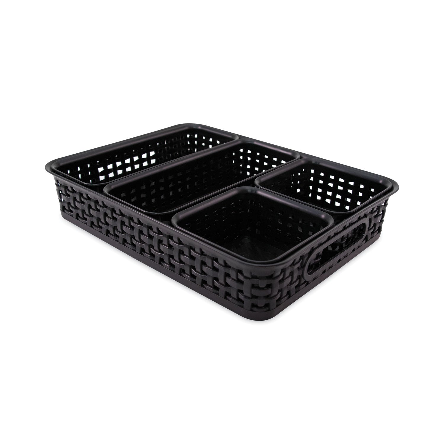 Advantus 5-pack Plastic Weave Bins - Desktop - Black - Plastic - 5 / Pack
