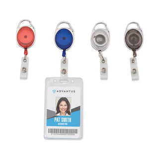 Carabiner-Style Retractable ID Card Reel, 30" Extension, Assorted Colors, 20/Pack