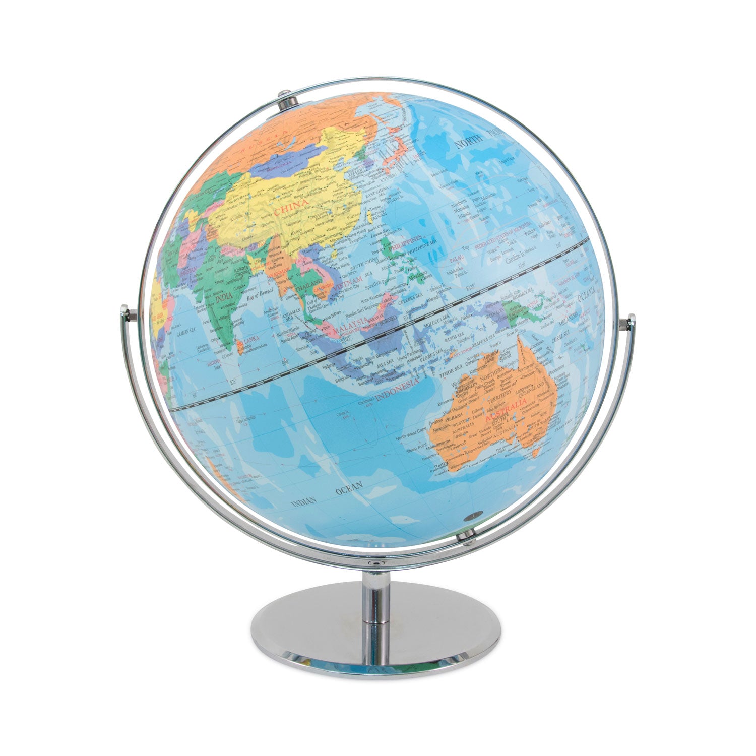 12-Inch Globe with Blue Oceans, Silver-Toned Metal Desktop Base, Full-Meridian - 