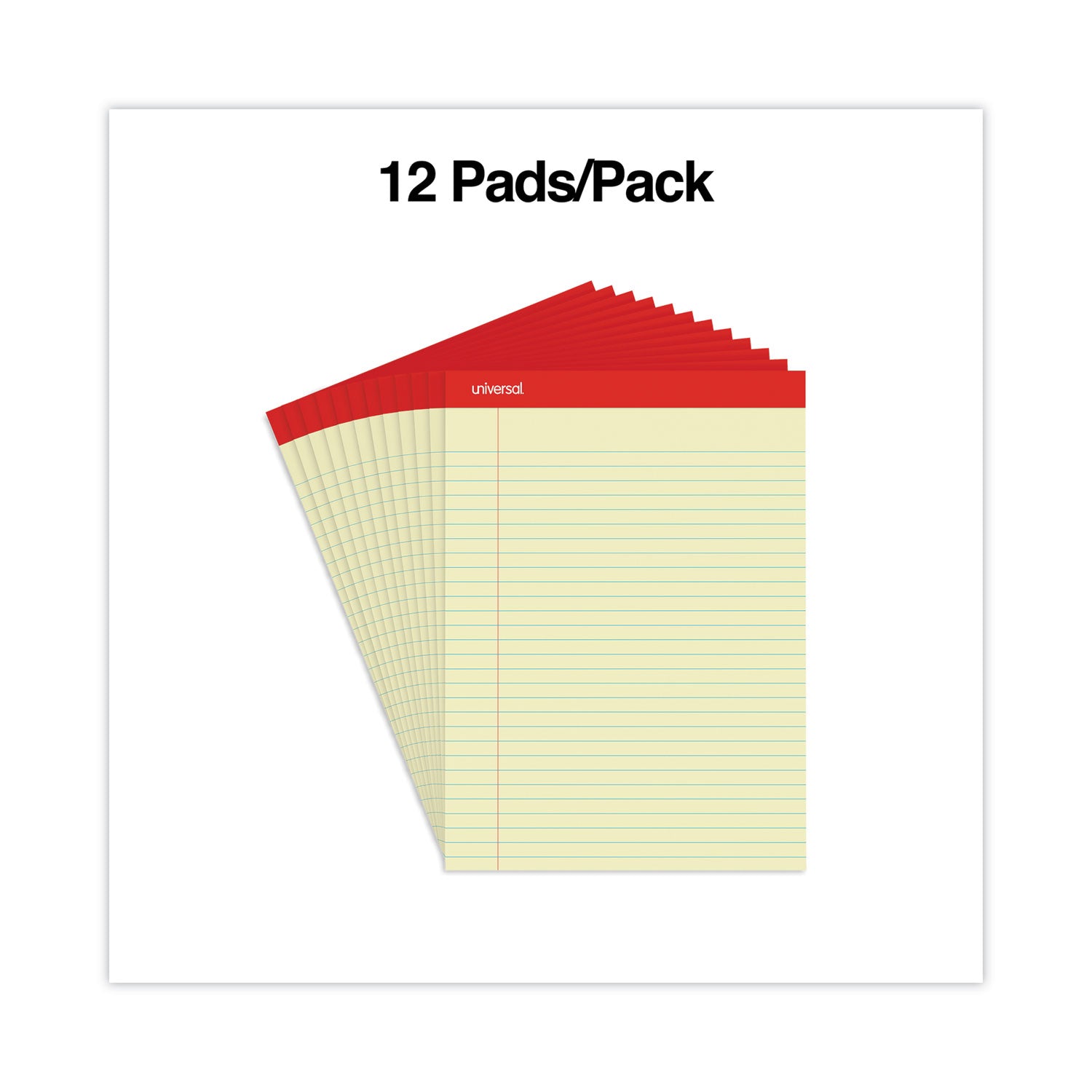 Perforated Ruled Writing Pads, Wide/Legal Rule, Red Headband, 50 Canary-Yellow 8.5 x 11.75 Sheets, Dozen - 