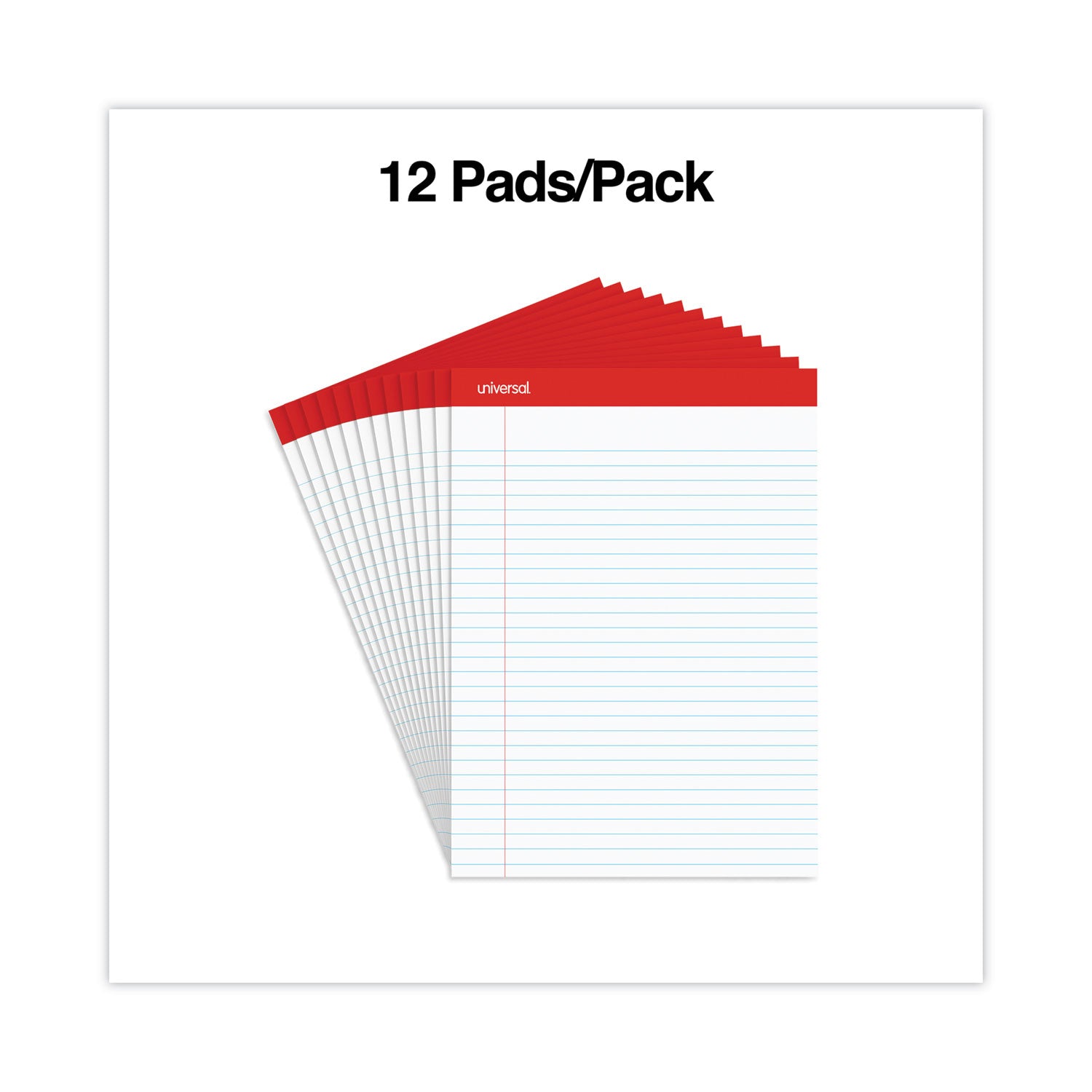 Perforated Ruled Writing Pads, Wide/Legal Rule, Red Headband, 50 White 8.5 x 11.75 Sheets, Dozen - 