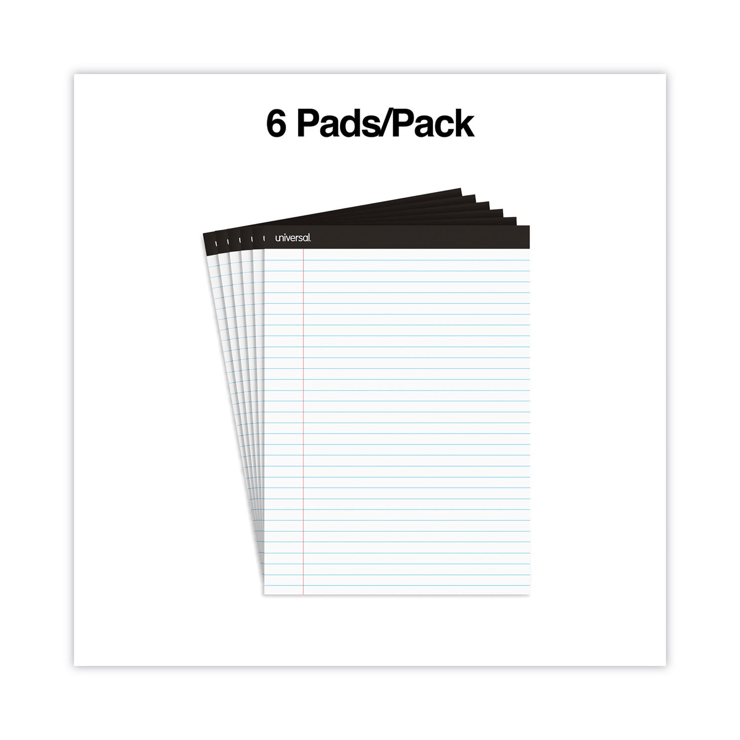 Premium Ruled Writing Pads with Heavy-Duty Back, Wide/Legal Rule, Black Headband, 50 White 8.5 x 11 Sheets, 6/Pack - 