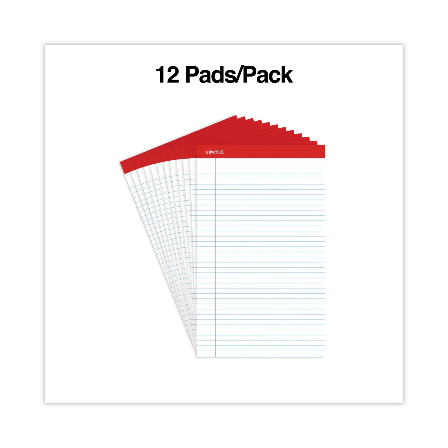 Perforated Ruled Writing Pads, Wide/Legal Rule, Red Headband, 50 White 8.5 x 14 Sheets, Dozen - 