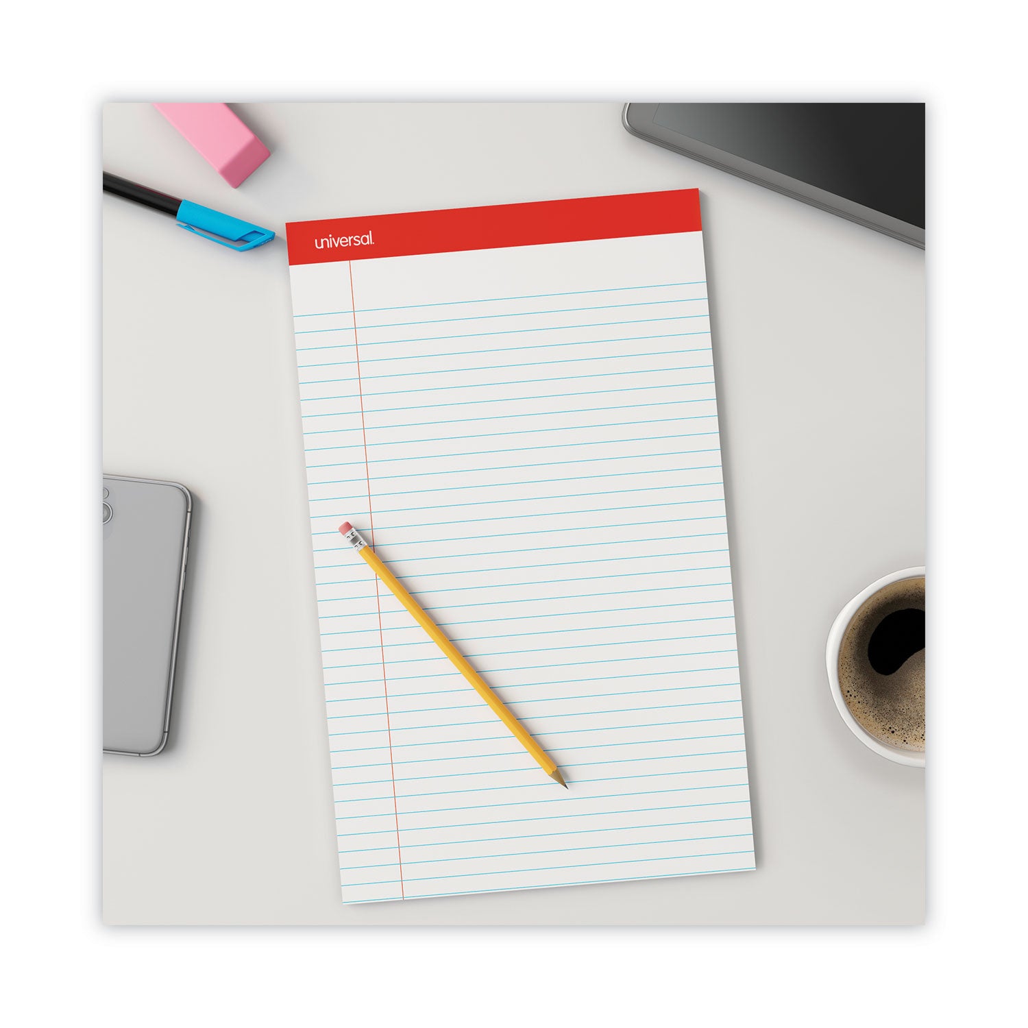 Perforated Ruled Writing Pads, Wide/Legal Rule, Red Headband, 50 White 8.5 x 14 Sheets, Dozen - 