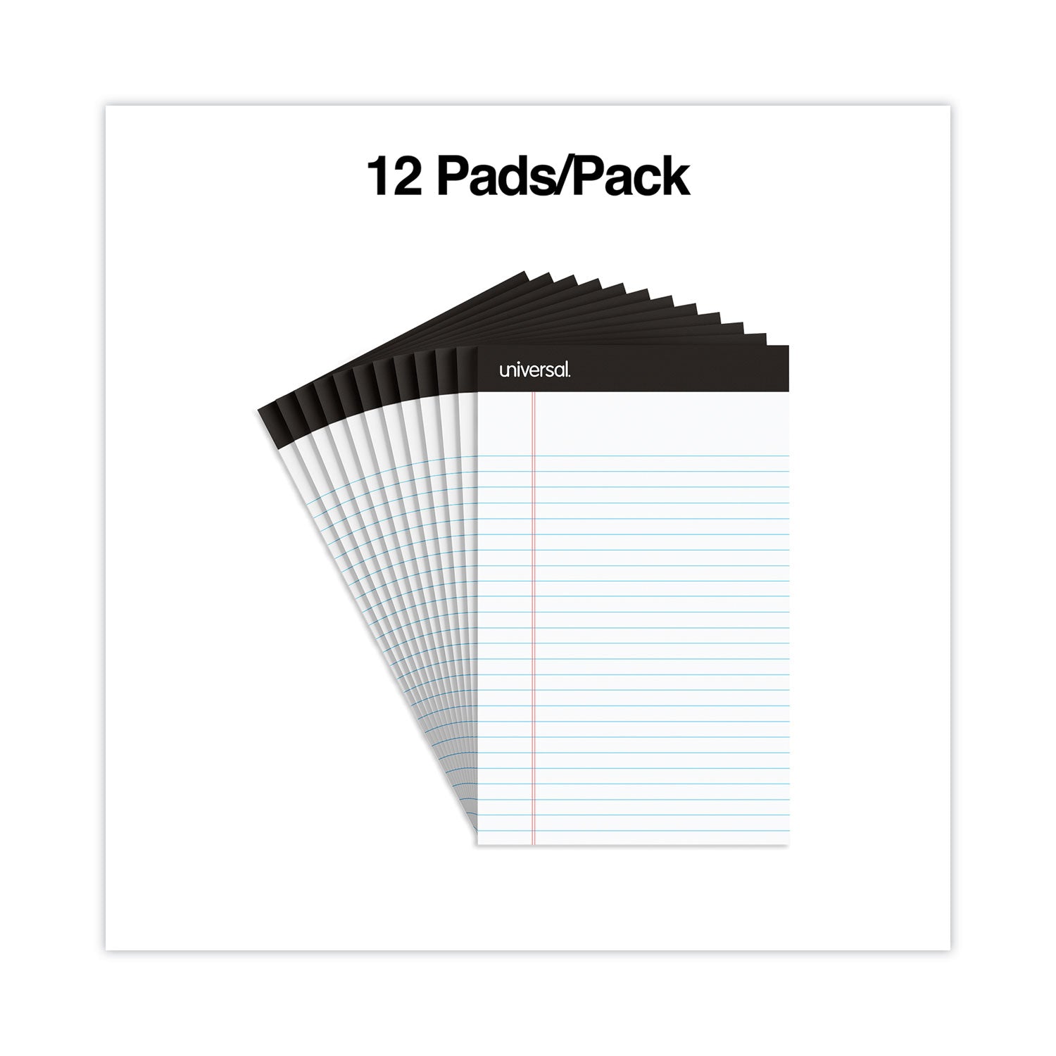 Premium Ruled Writing Pads with Heavy-Duty Back, Narrow Rule, Black Headband, 50 White 5 x 8 Sheets, 12/Pack - 