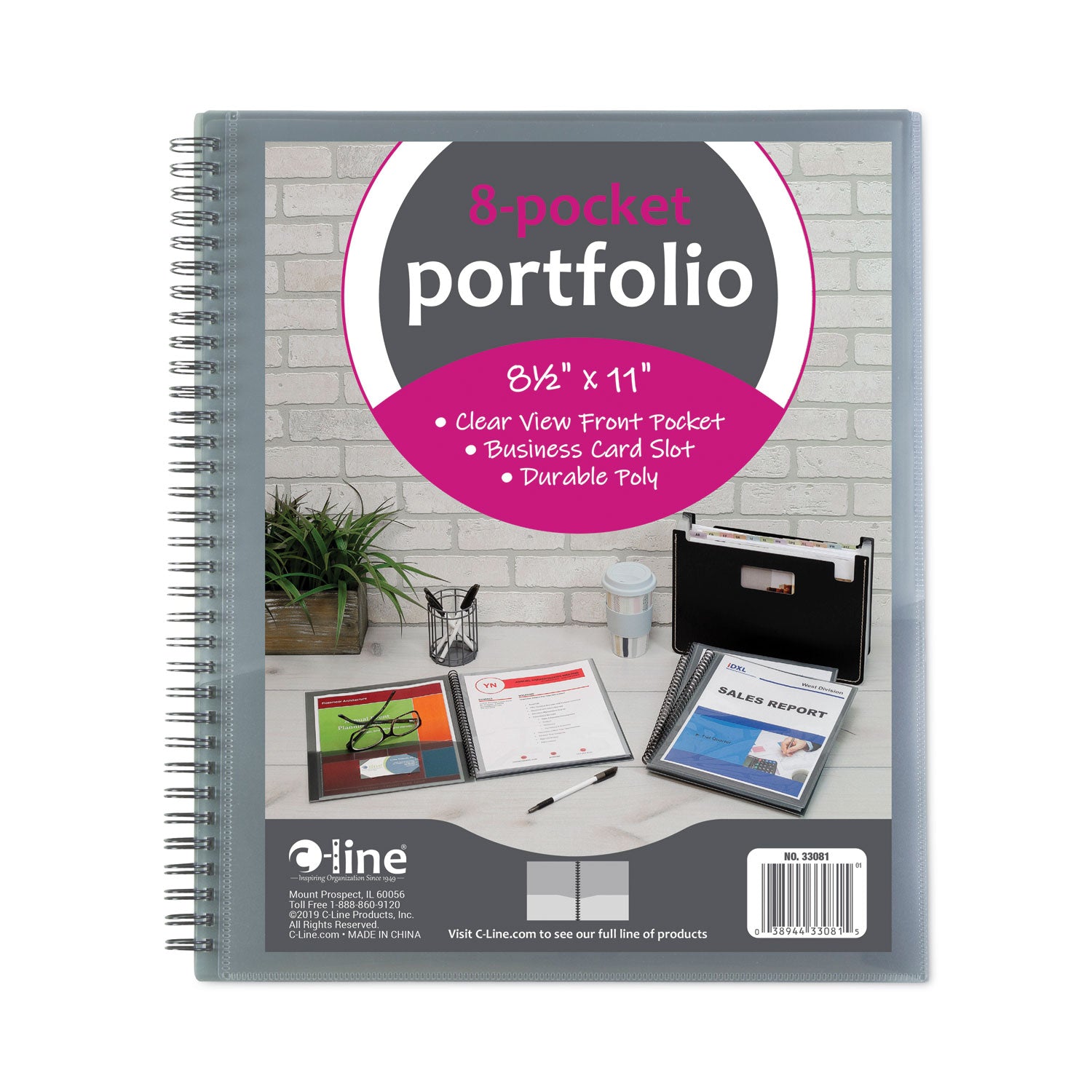 Eight-Pocket Portfolio, Polypropylene, 8.5 x 11, Smoke/Smoke