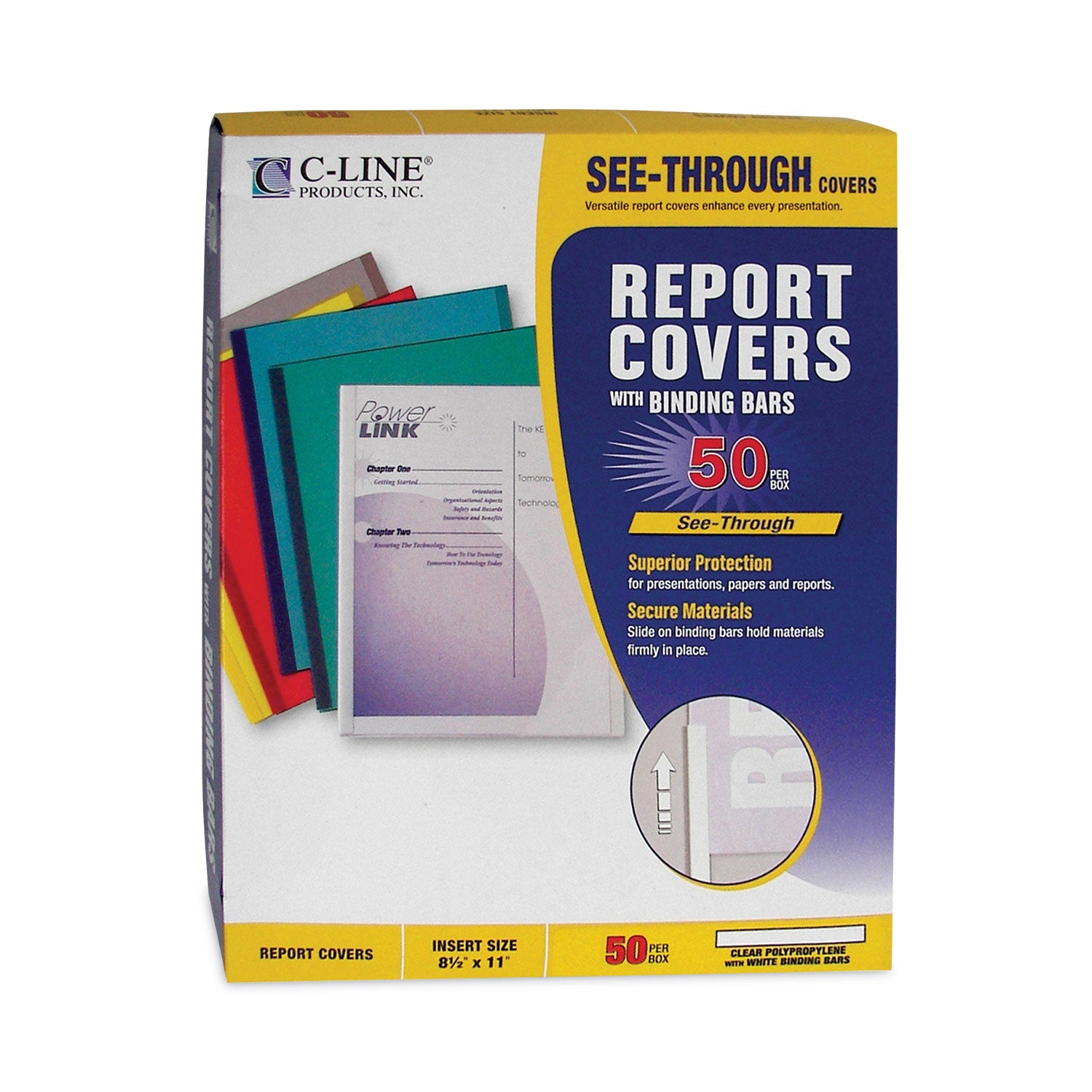 Vinyl Report Covers with Binding Bars, 0.13" Capacity, 8.5 x 11, Clear/Clear, 50/Box - 