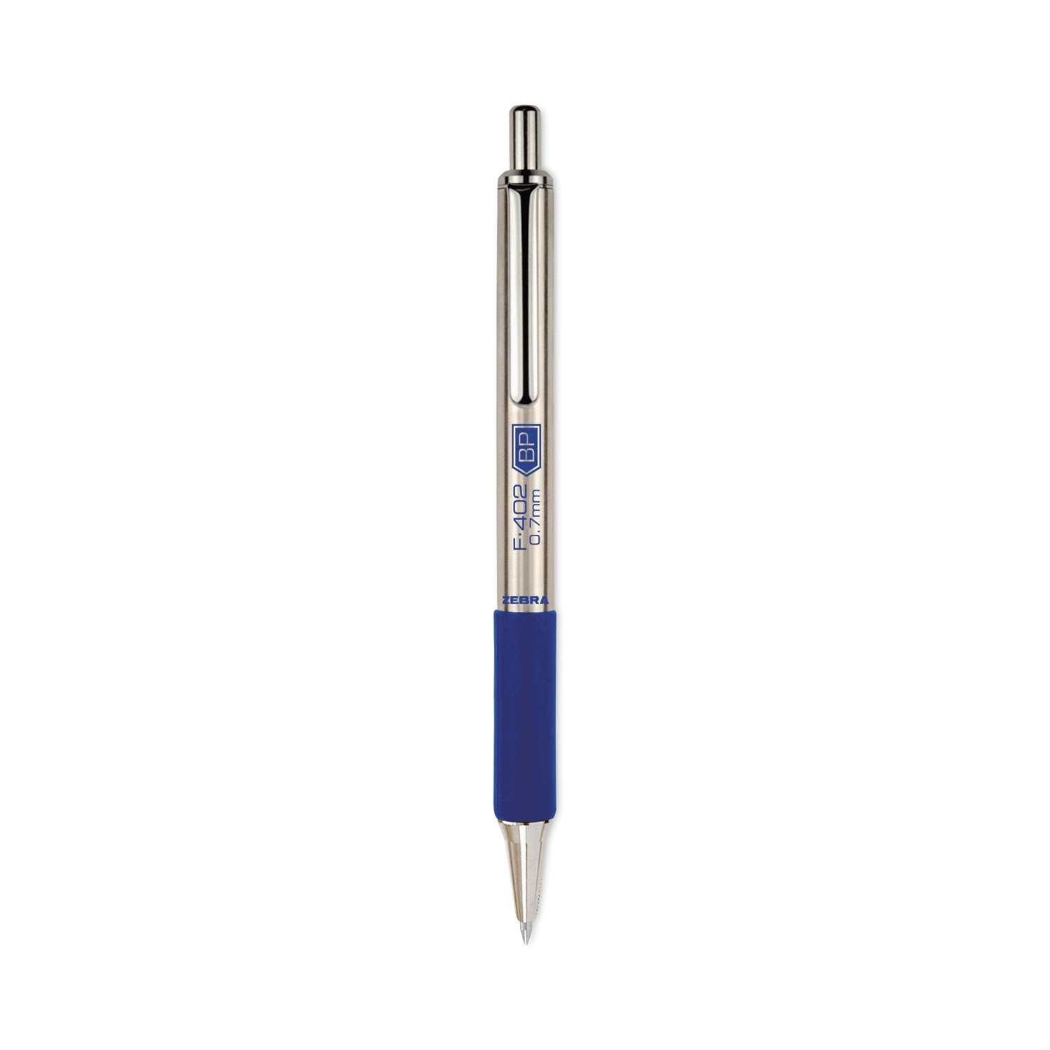 F-402 Ballpoint Pen, Retractable, Fine 0.7 mm, Blue Ink, Stainless Steel/Blue Barrel, 2/Pack - 