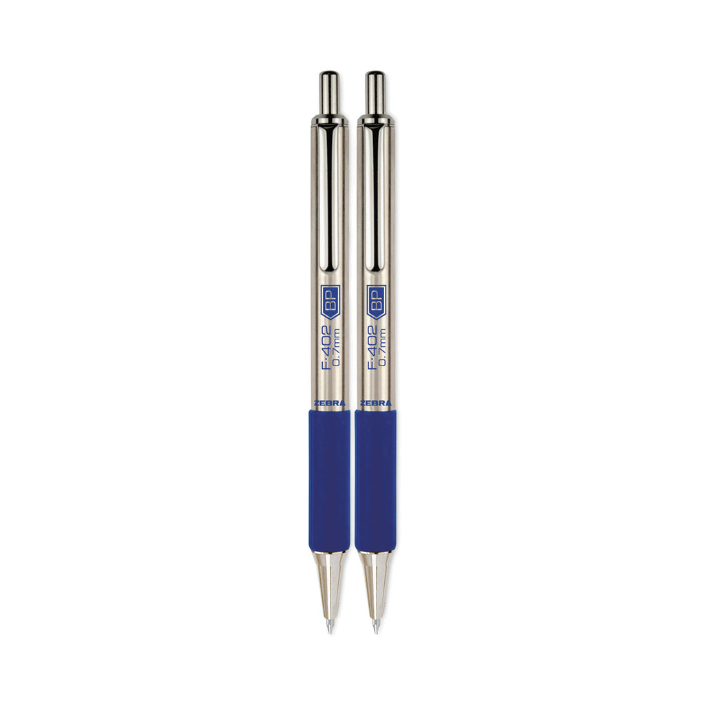 F-402 Ballpoint Pen, Retractable, Fine 0.7 mm, Blue Ink, Stainless Steel/Blue Barrel, 2/Pack