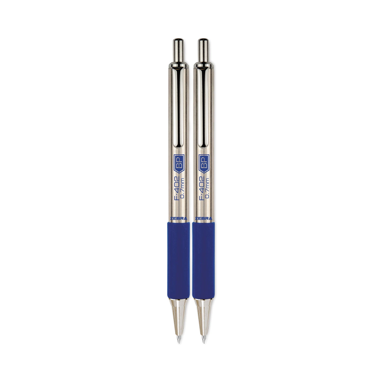 F-402 Ballpoint Pen, Retractable, Fine 0.7 mm, Blue Ink, Stainless Steel/Blue Barrel, 2/Pack - 