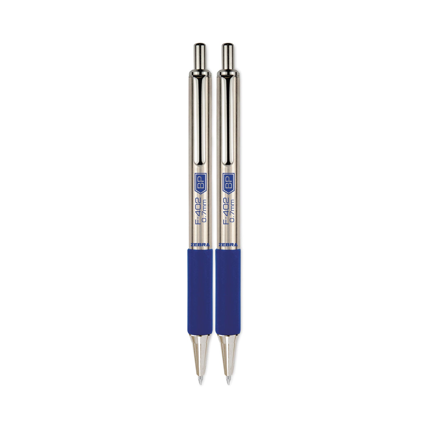 F-402 Ballpoint Pen, Retractable, Fine 0.7 mm, Blue Ink, Stainless Steel/Blue Barrel, 2/Pack