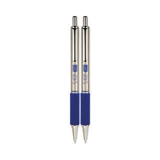 F-402 Ballpoint Pen, Retractable, Fine 0.7 mm, Blue Ink, Stainless Steel/Blue Barrel, 2/Pack