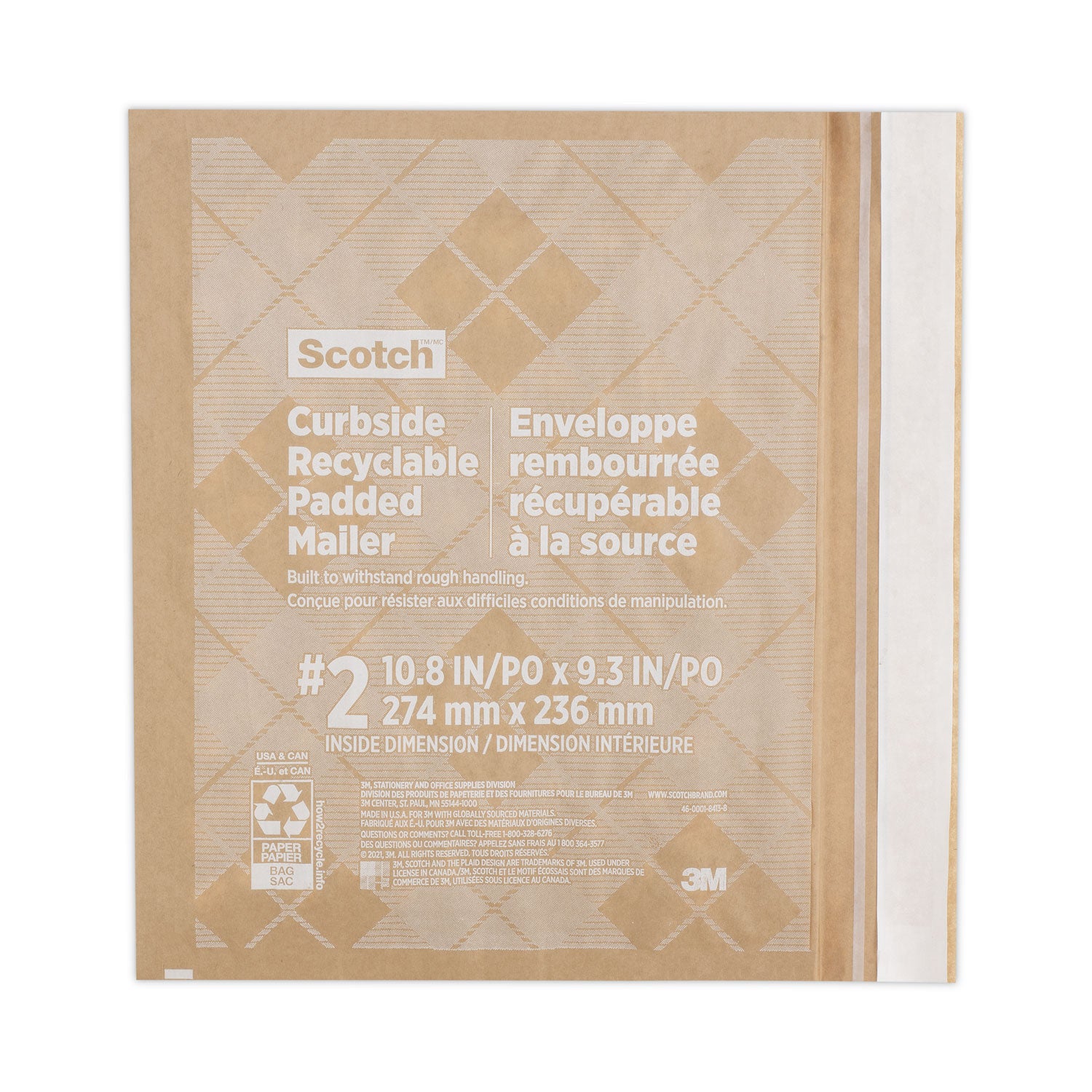 curbside-recyclable-padded-mailer-#2-bubble-cushion-self-adhesive-closure-1125-x-12-natural-kraft-100-carton_mmmcr21 - 1