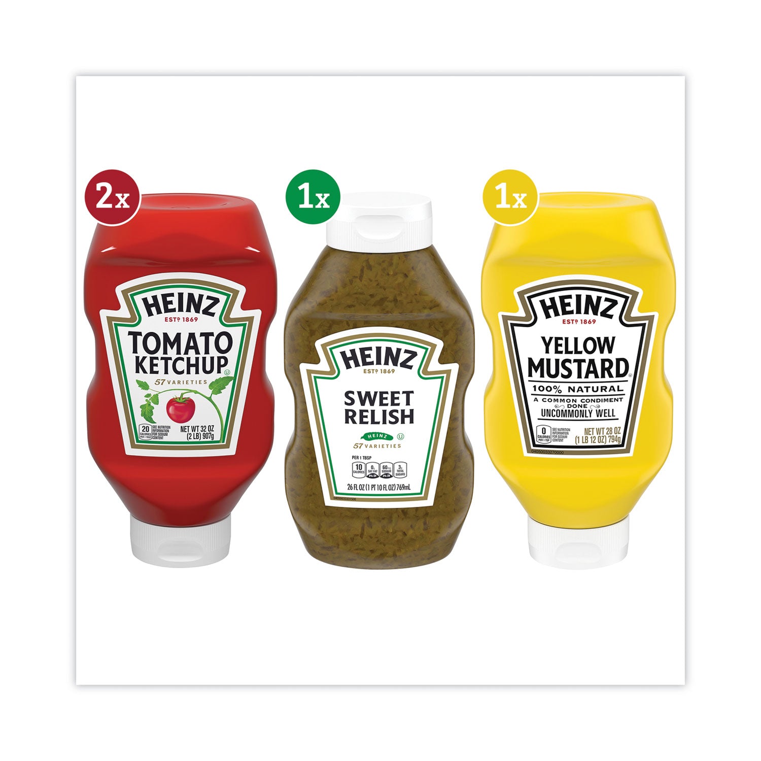 Ketchup, Mustard and Relish Picnic Pack, 2 Ketchup, Mustard, Relish, 4 Bottles/Carton, Ships in 1-3 Business Days
