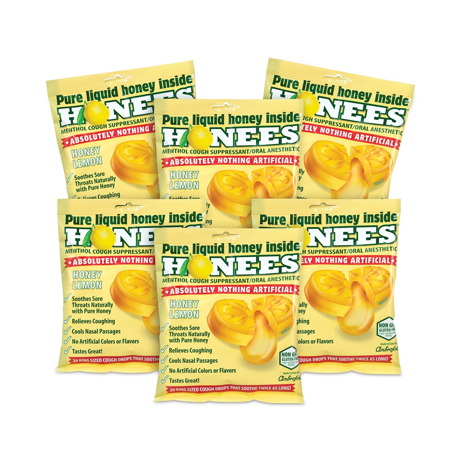 Cough Drops, Honey-Lemon, 20 per Bag, 6 Bags/Pack, Ships in 1-3 Business Days
